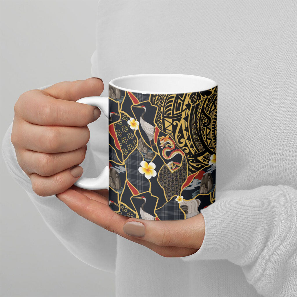 Hawaiian and Japanese Ceramic Mug Polynesian Tattoo with Japanese Culture Kintsugi Style LT03 - Polynesian Pride