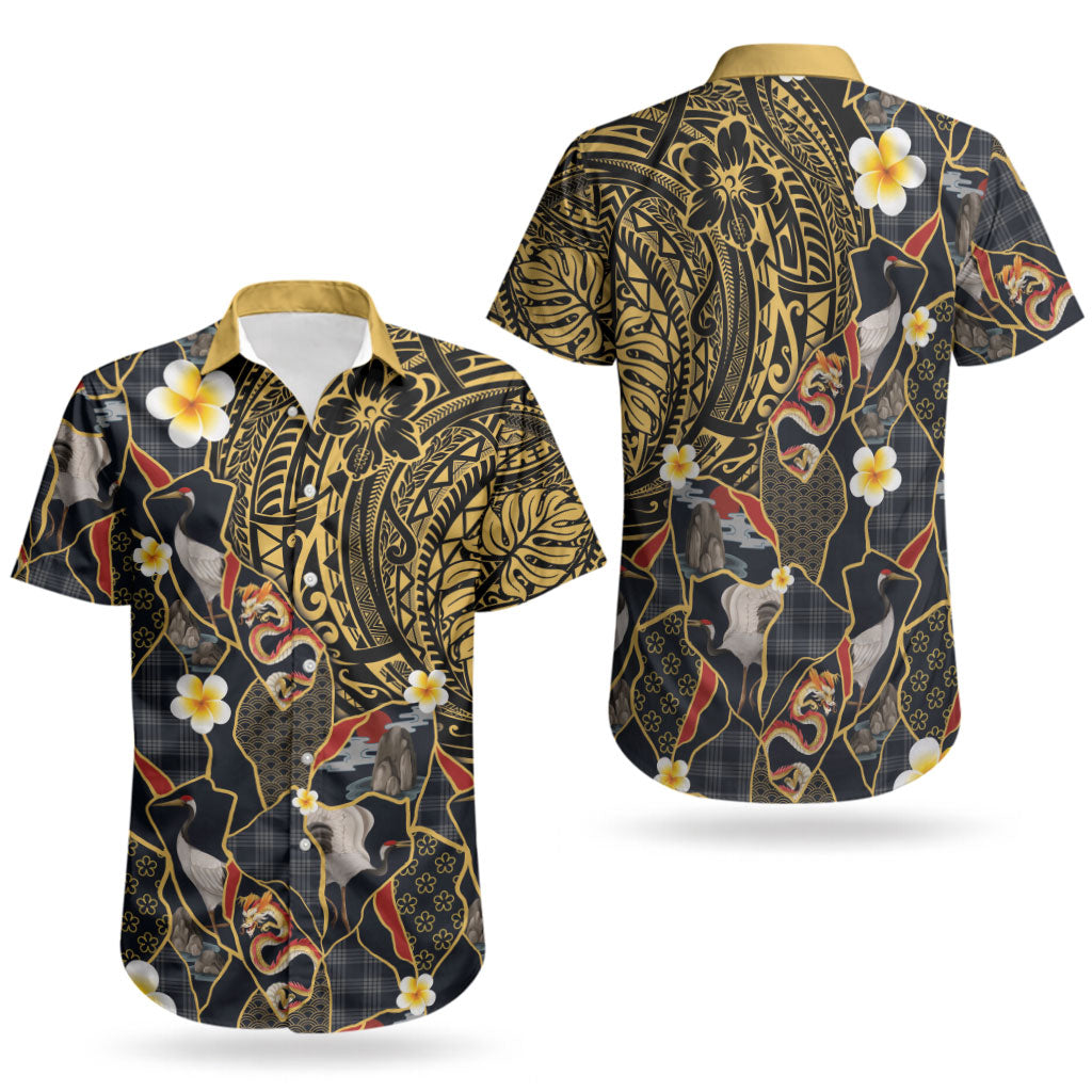 Hawaiian and Japanese Couples Matching Mermaid Dress and Hawaiian Shirt Polynesian Tattoo with Japanese Culture Kintsugi Style LT03 - Polynesian Pride