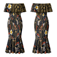Hawaiian and Japanese Couples Matching Mermaid Dress and Hawaiian Shirt Polynesian Tattoo with Japanese Culture Kintsugi Style LT03 - Polynesian Pride