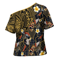 Hawaiian and Japanese Cross Shoulder Shirt Polynesian Tattoo with Japanese Culture Kintsugi Style LT03 - Polynesian Pride