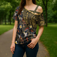 Hawaiian and Japanese Cross Shoulder Shirt Polynesian Tattoo with Japanese Culture Kintsugi Style LT03 - Polynesian Pride