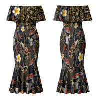 Hawaiian and Japanese Family Matching Mermaid Dress and Hawaiian Shirt Polynesian Tattoo with Japanese Culture Kintsugi Style LT03 Mom's Dress Multicolor - Polynesian Pride