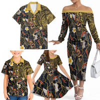 Hawaiian and Japanese Family Matching Off The Shoulder Long Sleeve Dress and Hawaiian Shirt Polynesian Tattoo with Japanese Culture Kintsugi Style LT03 - Polynesian Pride