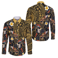 Hawaiian and Japanese Family Matching Off The Shoulder Long Sleeve Dress and Hawaiian Shirt Polynesian Tattoo with Japanese Culture Kintsugi Style LT03 Dad's Shirt - Long Sleeve Multicolor - Polynesian Pride