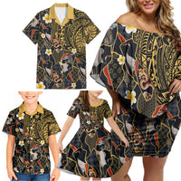 Hawaiian and Japanese Family Matching Off Shoulder Short Dress and Hawaiian Shirt Polynesian Tattoo with Japanese Culture Kintsugi Style LT03 - Polynesian Pride