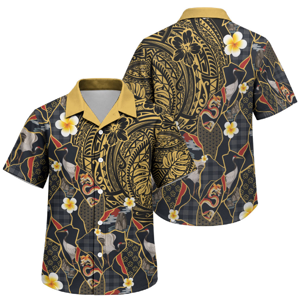Hawaiian and Japanese Family Matching Puletasi and Hawaiian Shirt Polynesian Tattoo with Japanese Culture Kintsugi Style LT03 Son's Shirt Multicolor - Polynesian Pride