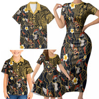 Hawaiian and Japanese Family Matching Short Sleeve Bodycon Dress and Hawaiian Shirt Polynesian Tattoo with Japanese Culture Kintsugi Style LT03 - Polynesian Pride