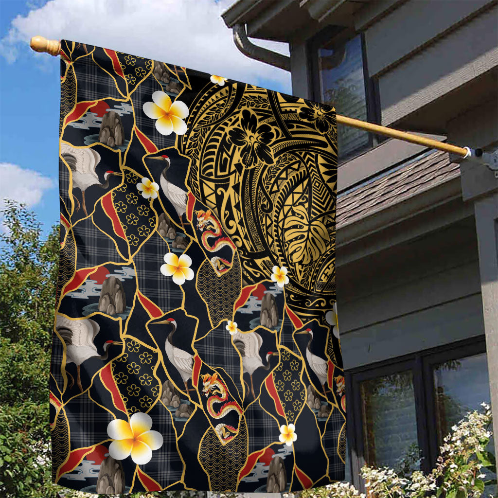 Hawaiian and Japanese Garden Flag Polynesian Tattoo with Japanese Culture Kintsugi Style LT03 - Polynesian Pride