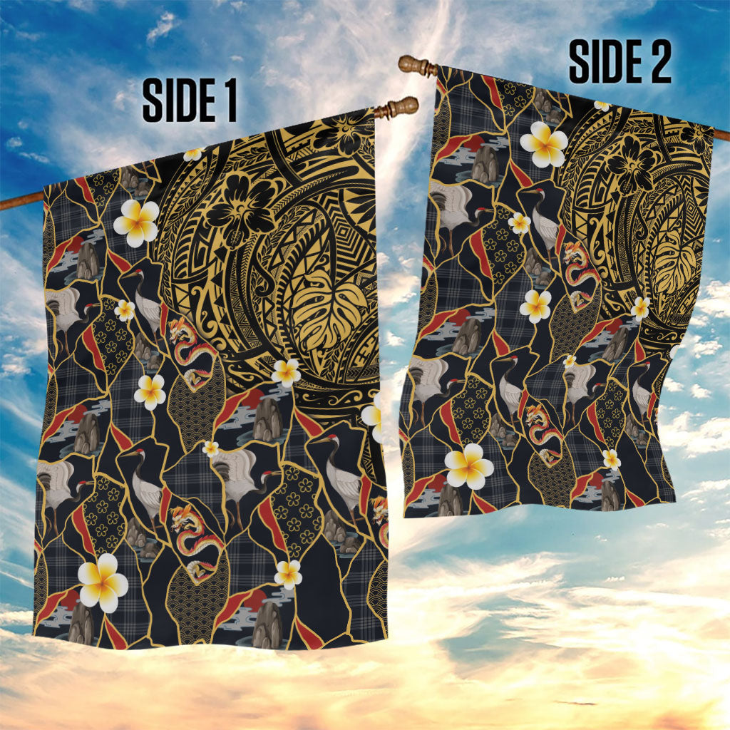 Hawaiian and Japanese Garden Flag Polynesian Tattoo with Japanese Culture Kintsugi Style LT03 - Polynesian Pride