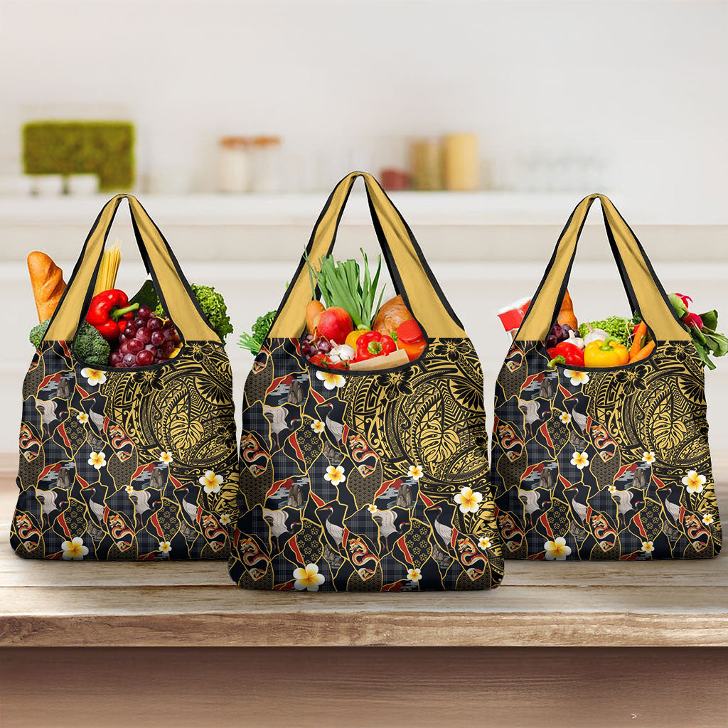 Hawaiian and Japanese Grocery Bag Polynesian Tattoo with Japanese Culture Kintsugi Style LT03 3-pack One Size Multicolor - Polynesian Pride