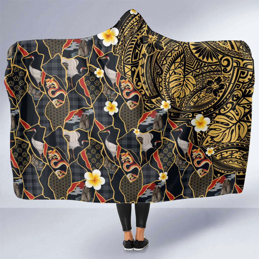 Hawaiian and Japanese Hooded Blanket Polynesian Tattoo with Japanese Culture Kintsugi Style LT03 One Size Multicolor - Polynesian Pride