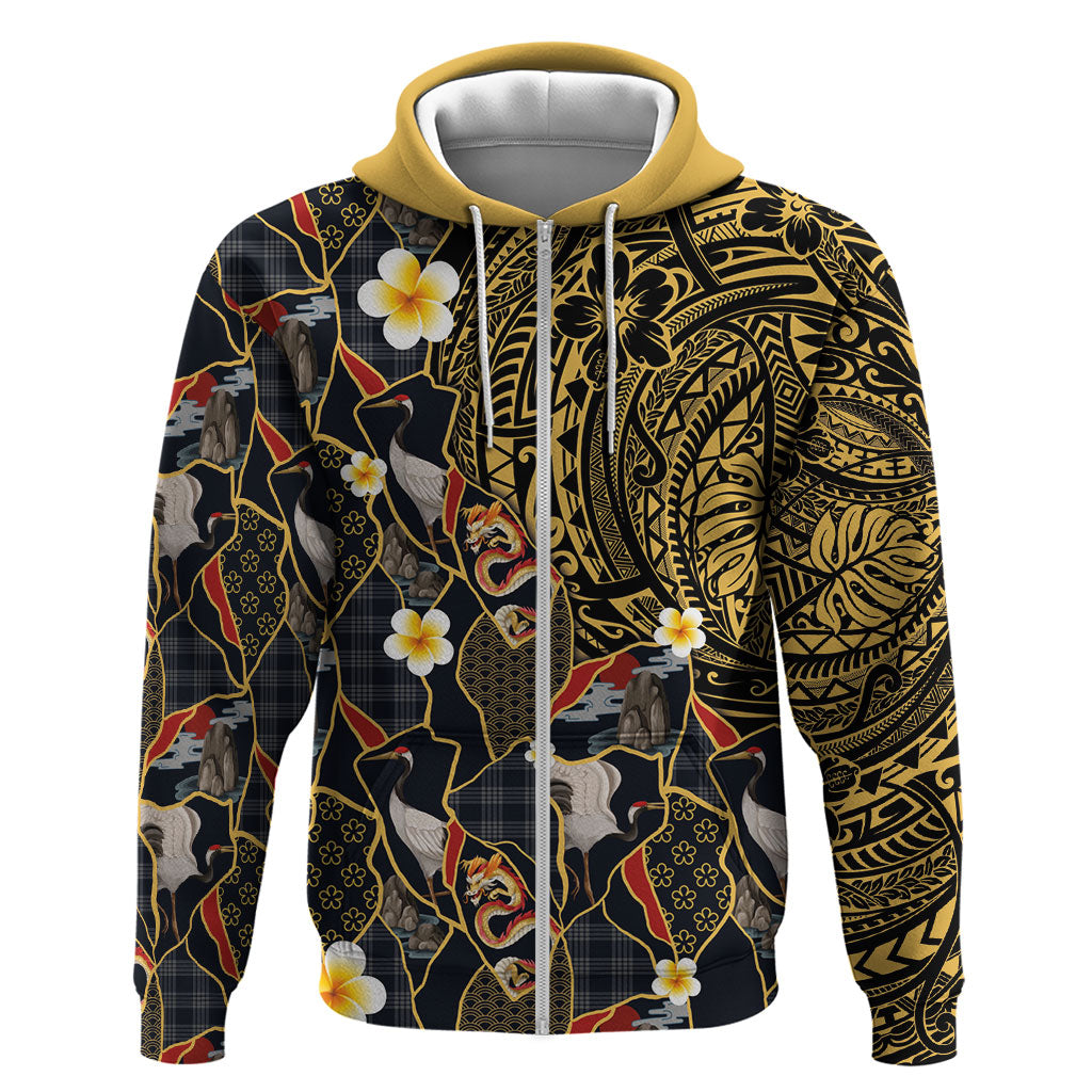 Hawaiian and Japanese Hoodie Polynesian Tattoo with Japanese Culture Kintsugi Style LT03 Zip Hoodie Multicolor - Polynesian Pride