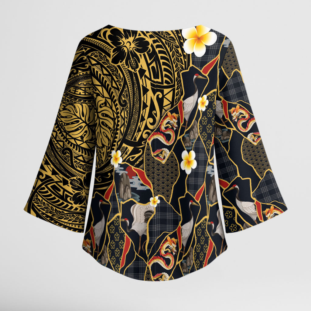 Hawaiian and Japanese Kimono Sleeve Blouse Polynesian Tattoo with Japanese Culture Kintsugi Style LT03 - Polynesian Pride