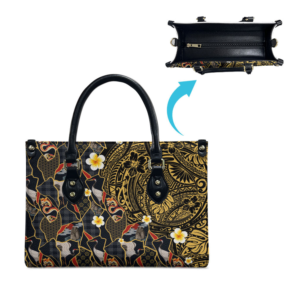 Hawaiian and Japanese Leather Bag Polynesian Tattoo with Japanese Culture Kintsugi Style LT03 - Polynesian Pride