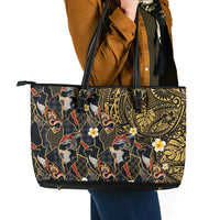 Hawaiian and Japanese Leather Tote Bag Polynesian Tattoo with Japanese Culture Kintsugi Style LT03 - Polynesian Pride