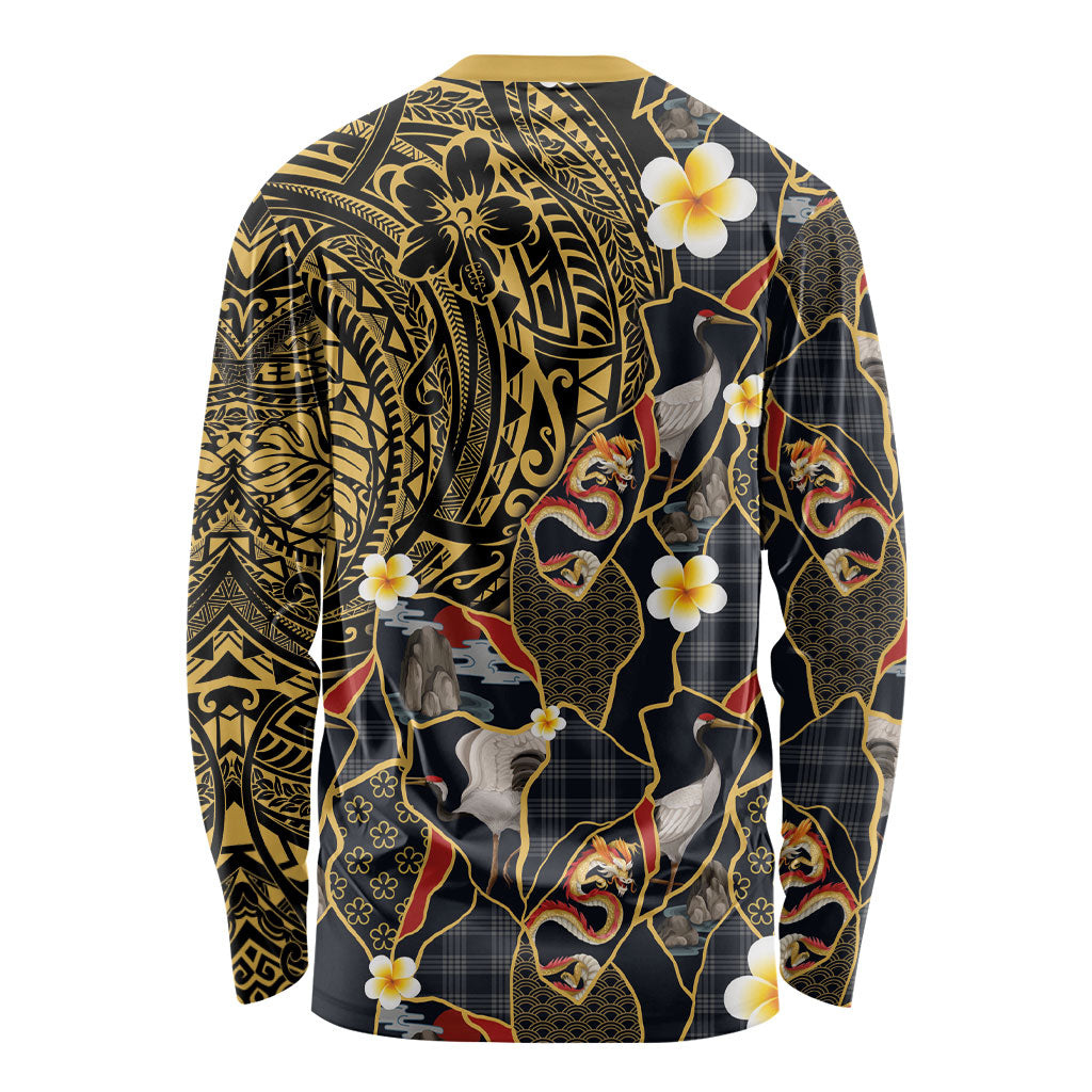 Hawaiian and Japanese Long Sleeve Shirt Polynesian Tattoo with Japanese Culture Kintsugi Style LT03 - Polynesian Pride
