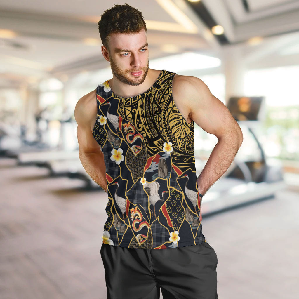 Hawaiian and Japanese Men Tank Top Polynesian Tattoo with Japanese Culture Kintsugi Style LT03 Multicolor - Polynesian Pride