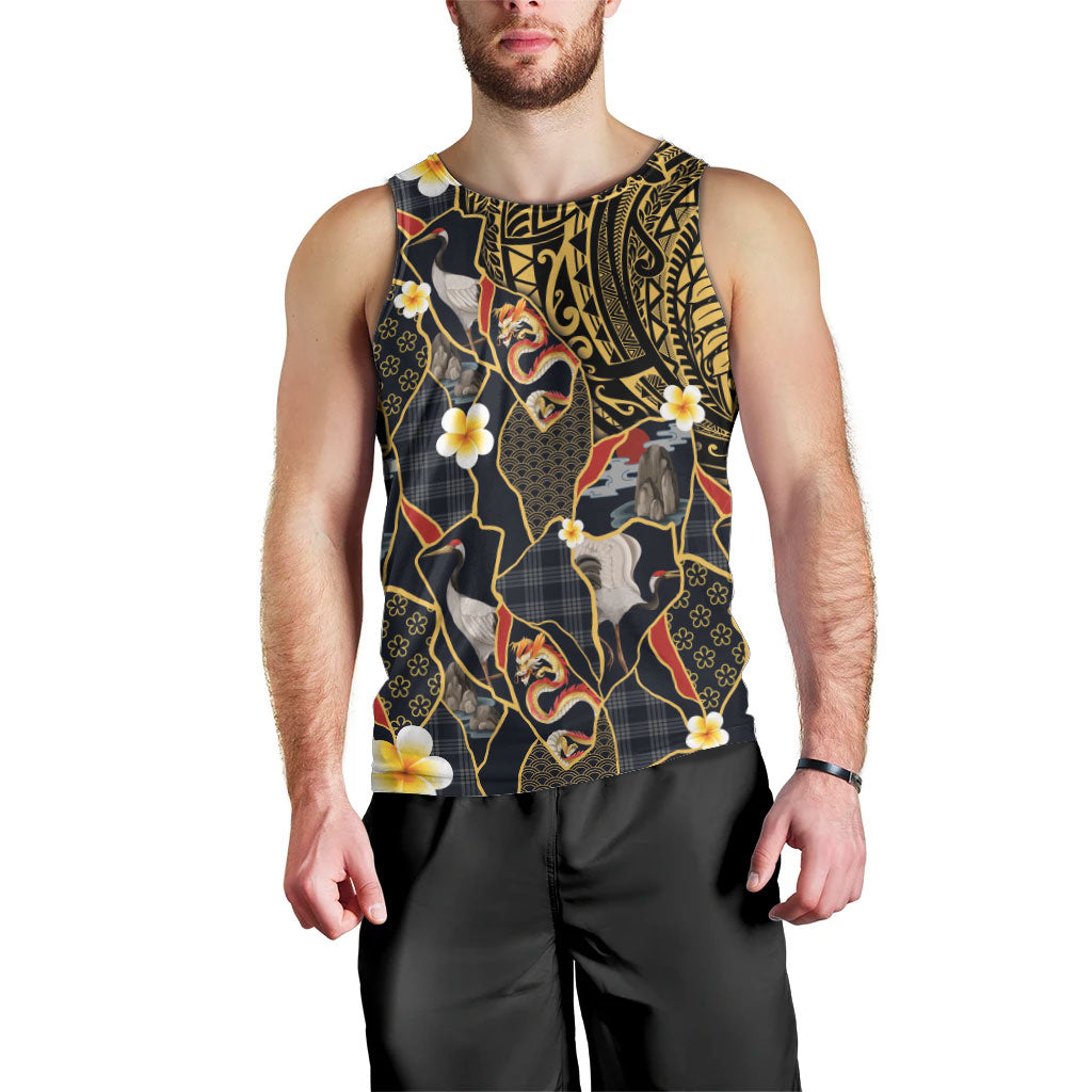 Hawaiian and Japanese Men Tank Top Polynesian Tattoo with Japanese Culture Kintsugi Style LT03 - Polynesian Pride