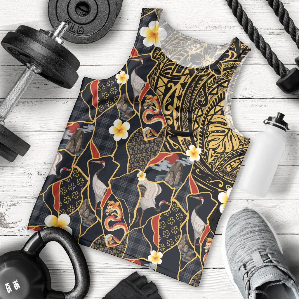 Hawaiian and Japanese Men Tank Top Polynesian Tattoo with Japanese Culture Kintsugi Style LT03 - Polynesian Pride