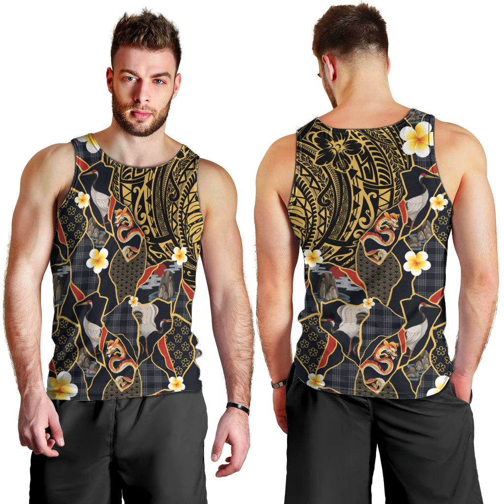 Hawaiian and Japanese Men Tank Top Polynesian Tattoo with Japanese Culture Kintsugi Style LT03 - Polynesian Pride
