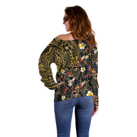 Hawaiian and Japanese Off Shoulder Sweater Polynesian Tattoo with Japanese Culture Kintsugi Style LT03 - Polynesian Pride