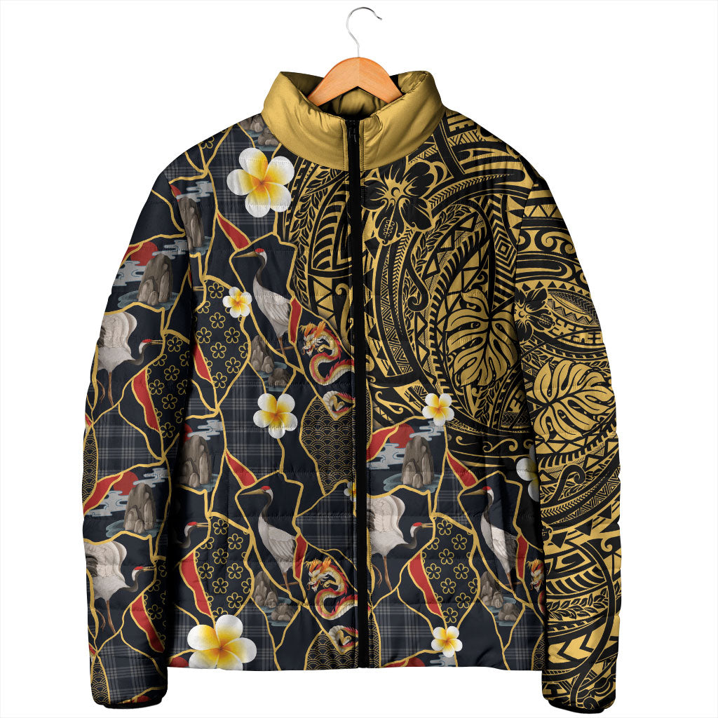 Hawaiian and Japanese Padded Jacket Polynesian Tattoo with Japanese Culture Kintsugi Style LT03 - Polynesian Pride