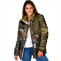 Hawaiian and Japanese Padded Jacket Polynesian Tattoo with Japanese Culture Kintsugi Style LT03 Women Multicolor - Polynesian Pride
