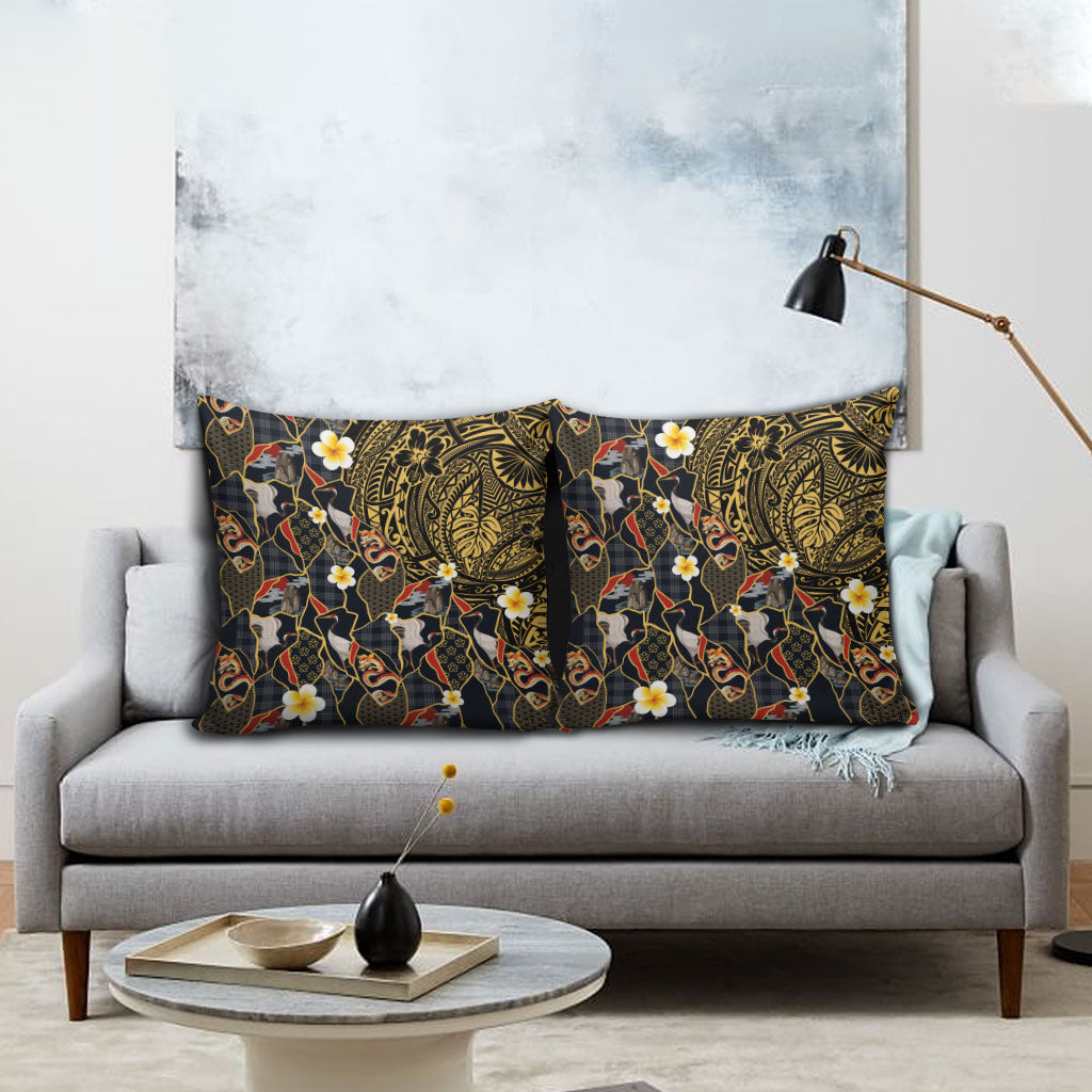 Hawaiian and Japanese Pillow Cover Polynesian Tattoo with Japanese Culture Kintsugi Style LT03 - Polynesian Pride