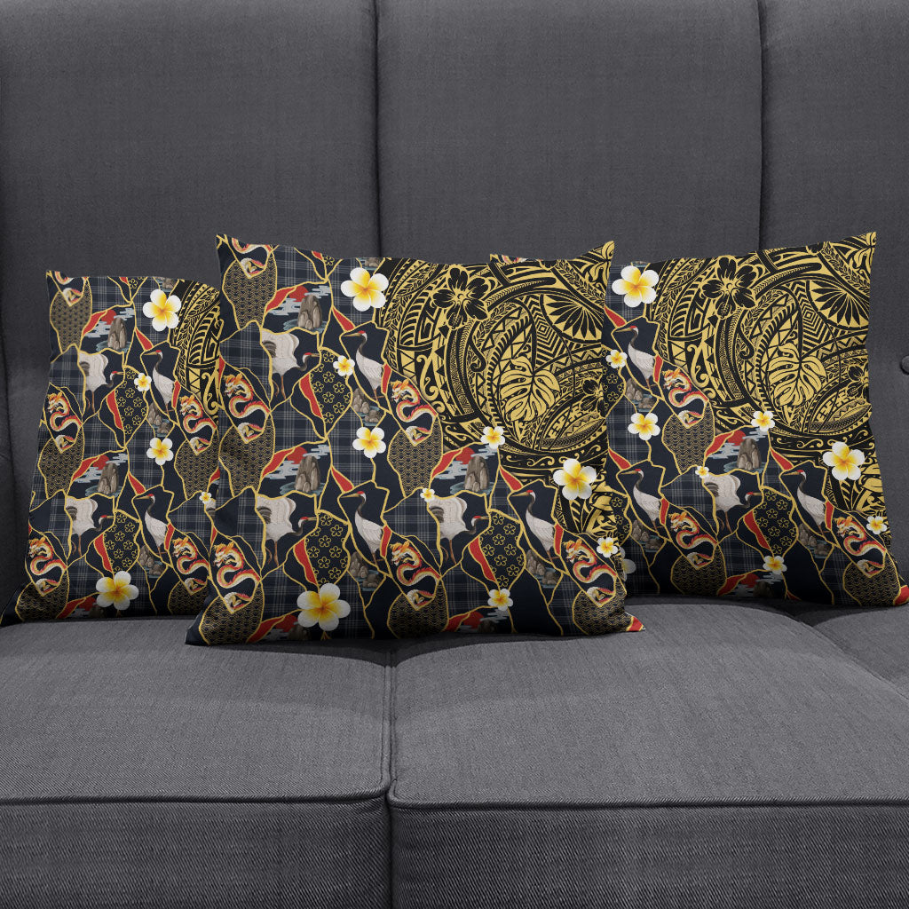 Hawaiian and Japanese Pillow Cover Polynesian Tattoo with Japanese Culture Kintsugi Style LT03 - Polynesian Pride