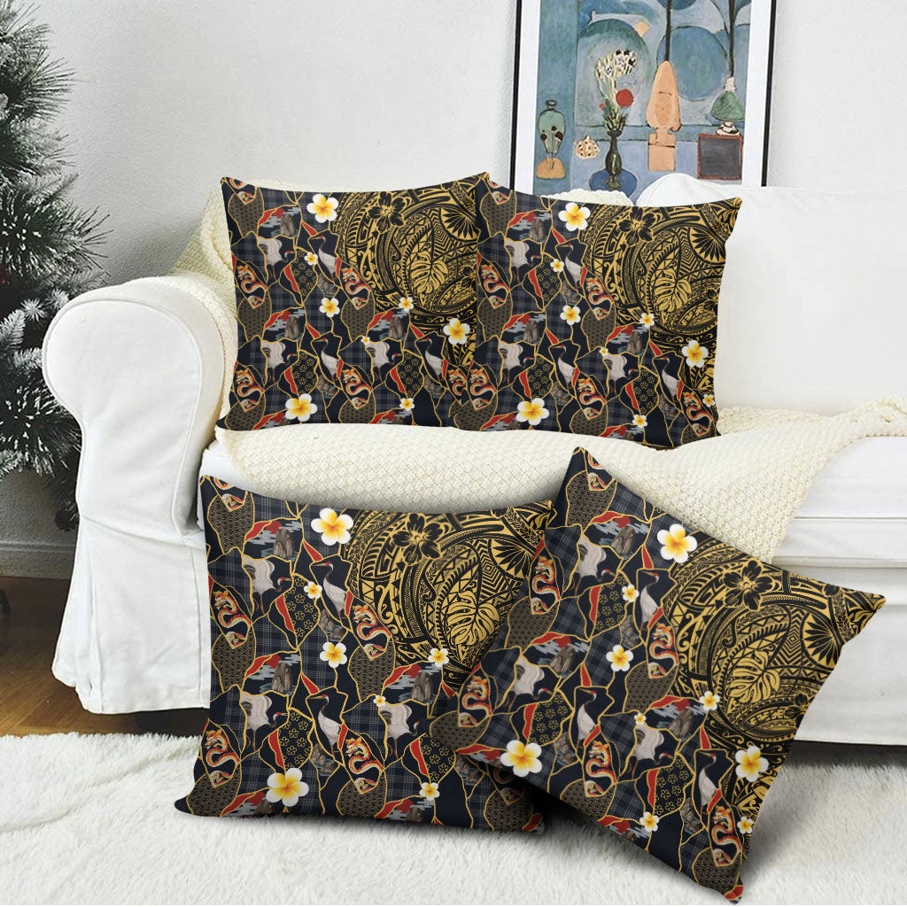 Hawaiian and Japanese Pillow Cover Polynesian Tattoo with Japanese Culture Kintsugi Style LT03 - Polynesian Pride