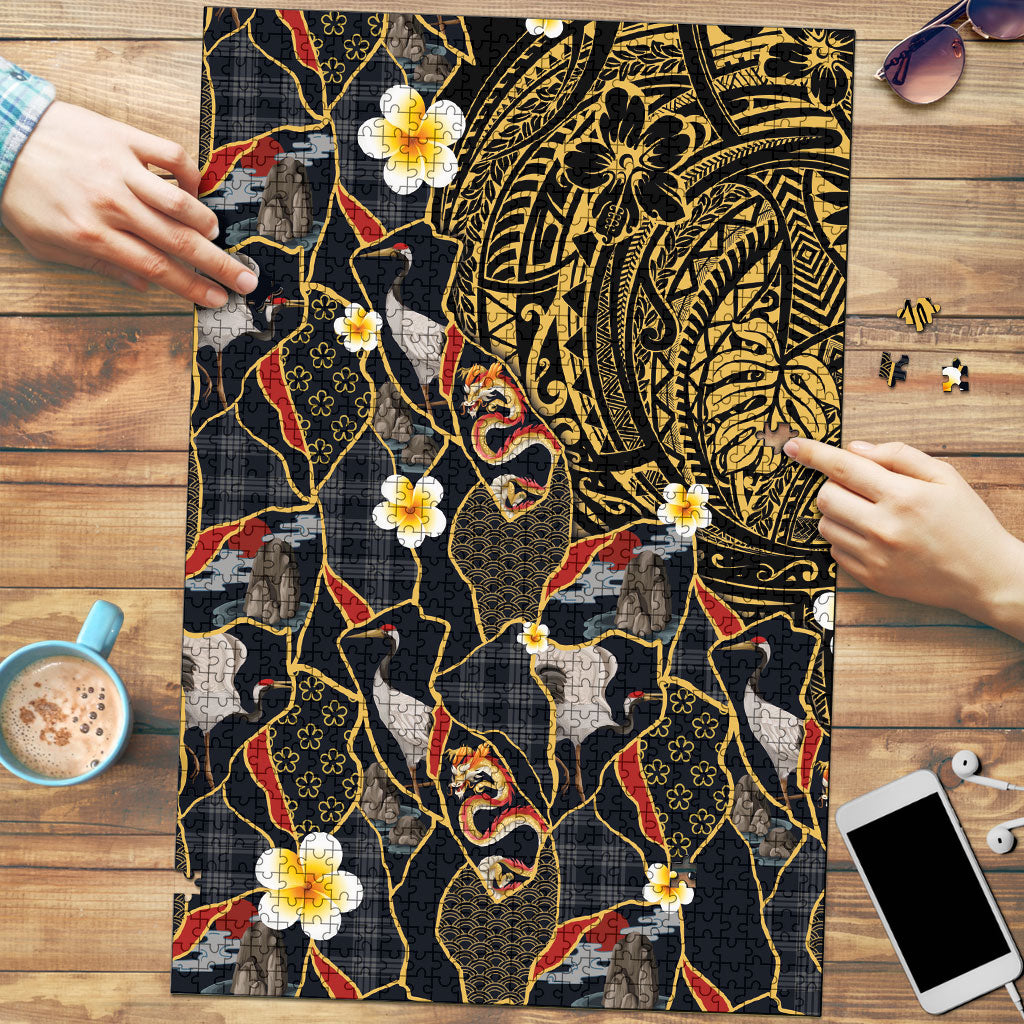 Hawaiian and Japanese Puzzle Polynesian Tattoo with Japanese Culture Kintsugi Style LT03 Multicolor - Polynesian Pride