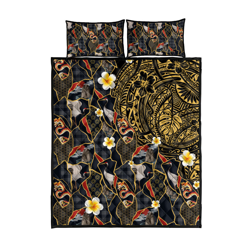 Hawaiian and Japanese Quilt Bed Set Polynesian Tattoo with Japanese Culture Kintsugi Style LT03 - Polynesian Pride