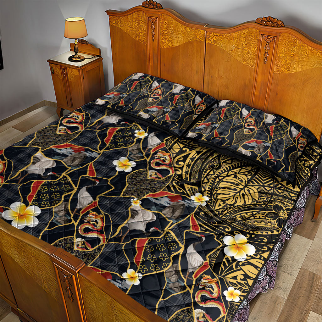 Hawaiian and Japanese Quilt Bed Set Polynesian Tattoo with Japanese Culture Kintsugi Style LT03 - Polynesian Pride