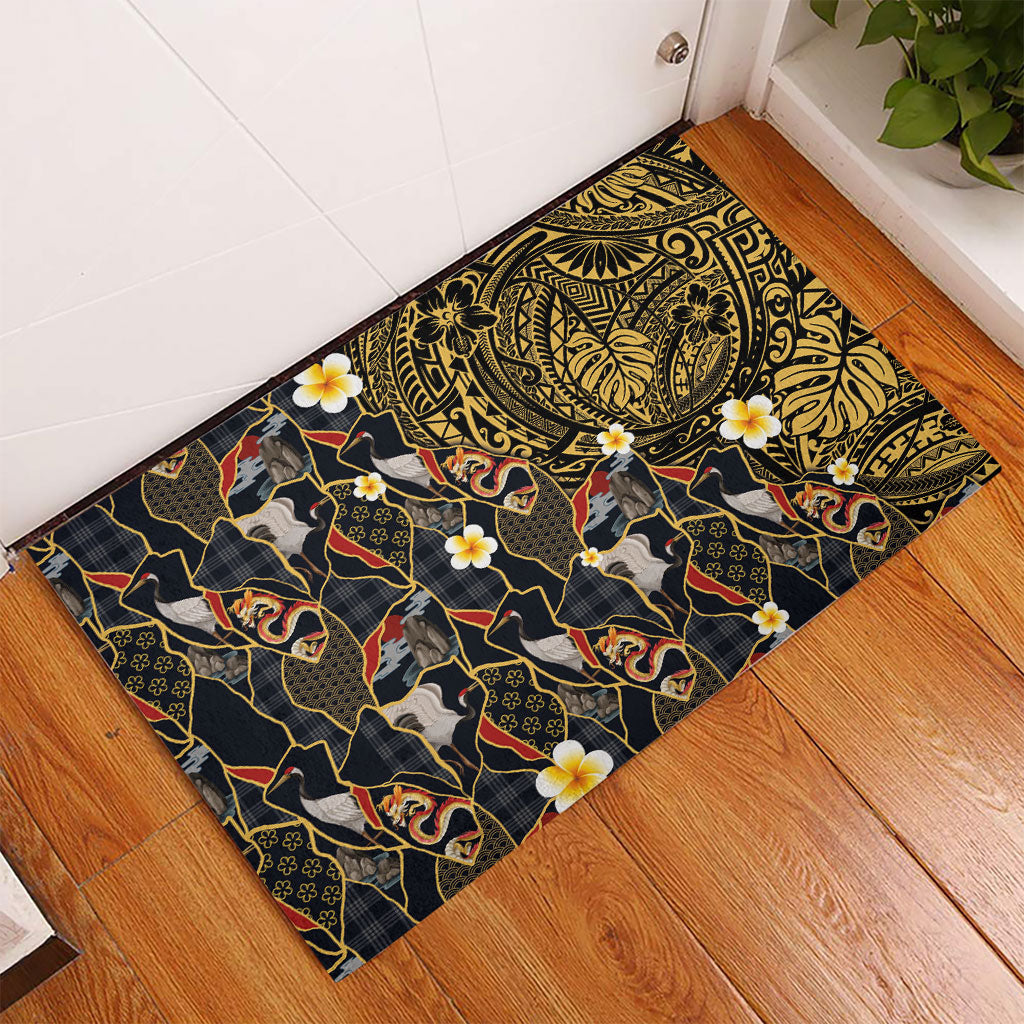 Hawaiian and Japanese Rubber Doormat Polynesian Tattoo with Japanese Culture Kintsugi Style LT03 - Polynesian Pride