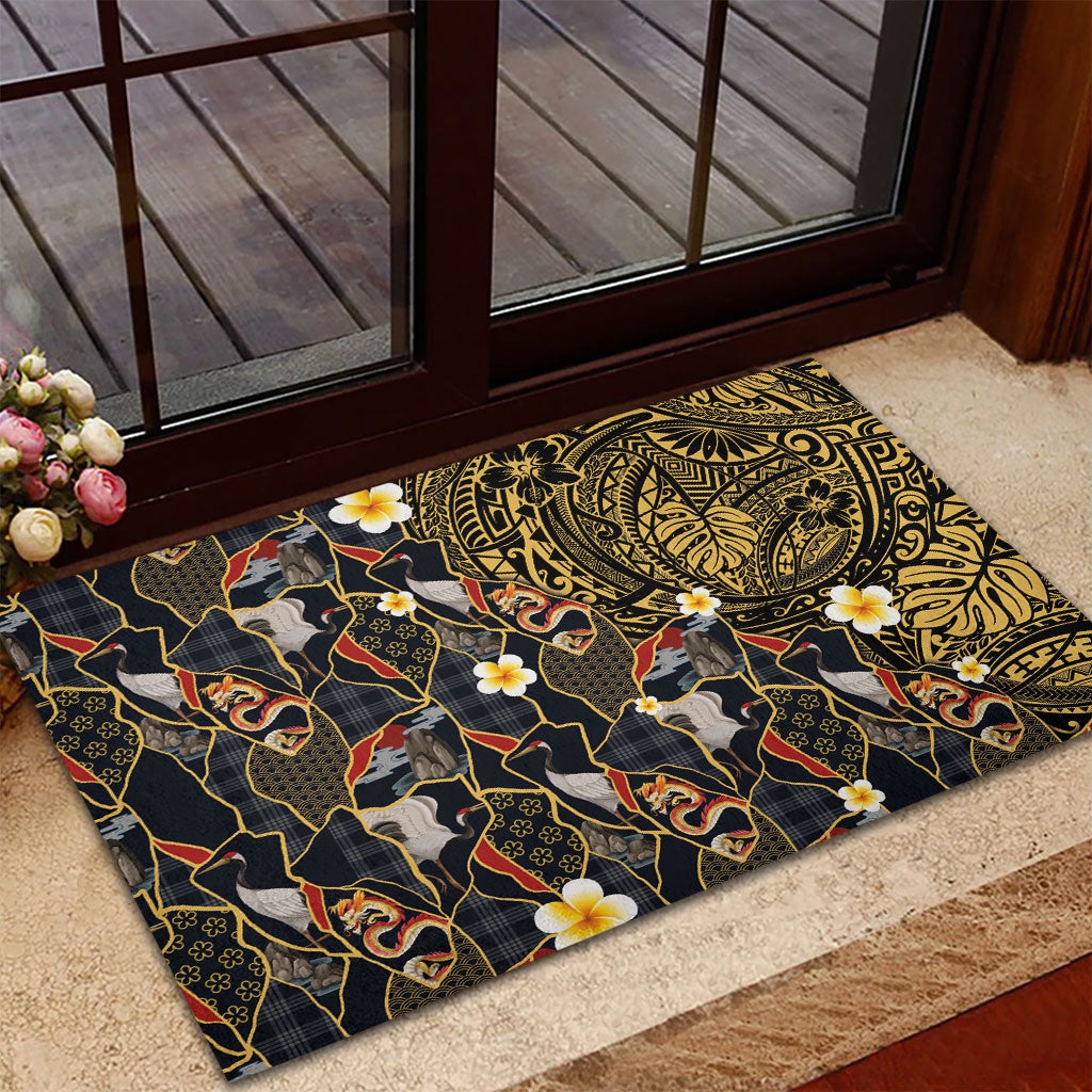 Hawaiian and Japanese Rubber Doormat Polynesian Tattoo with Japanese Culture Kintsugi Style LT03 - Polynesian Pride