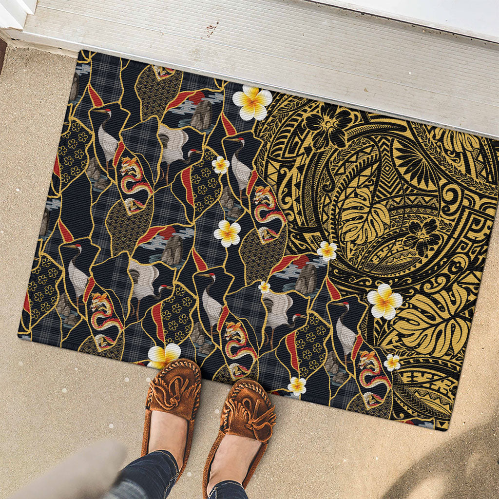 Hawaiian and Japanese Rubber Doormat Polynesian Tattoo with Japanese Culture Kintsugi Style LT03 - Polynesian Pride