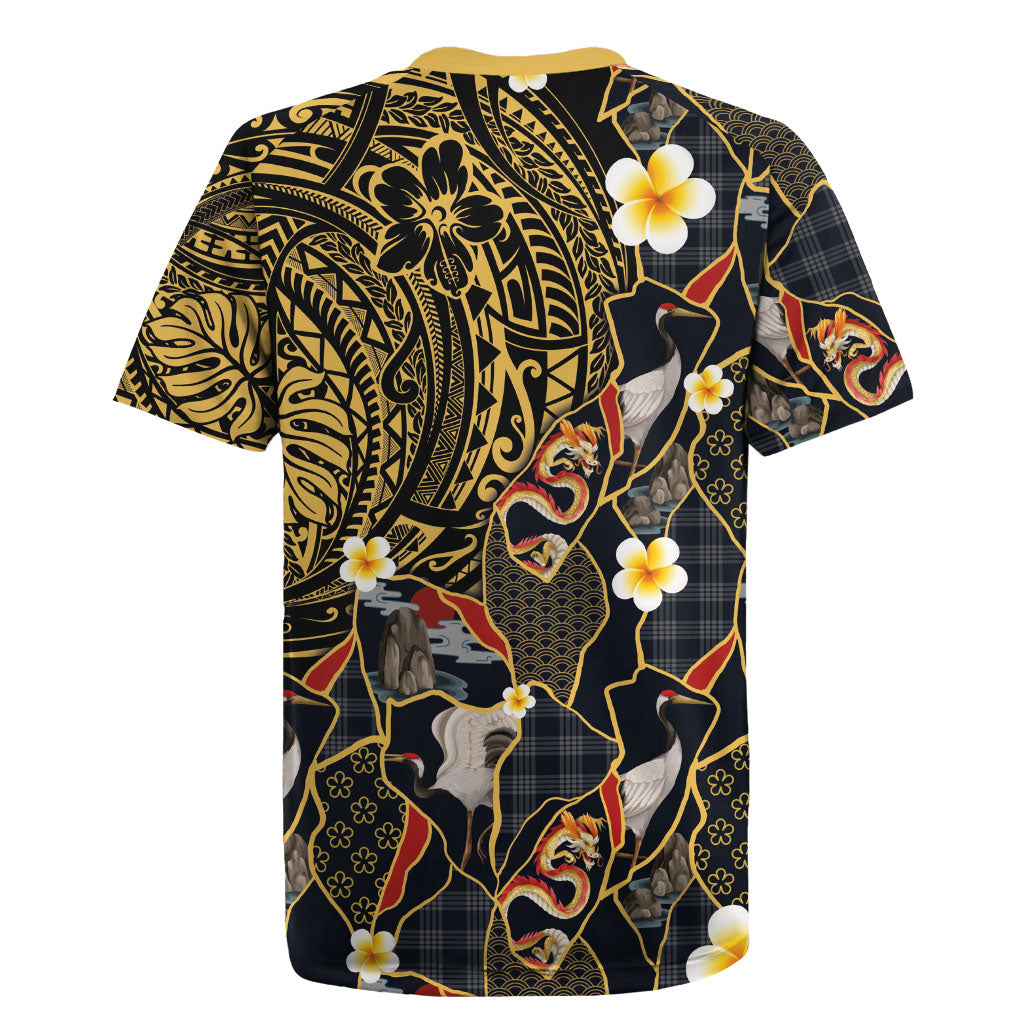 Hawaiian and Japanese Rugby Jersey Polynesian Tattoo with Japanese Culture Kintsugi Style LT03 - Polynesian Pride