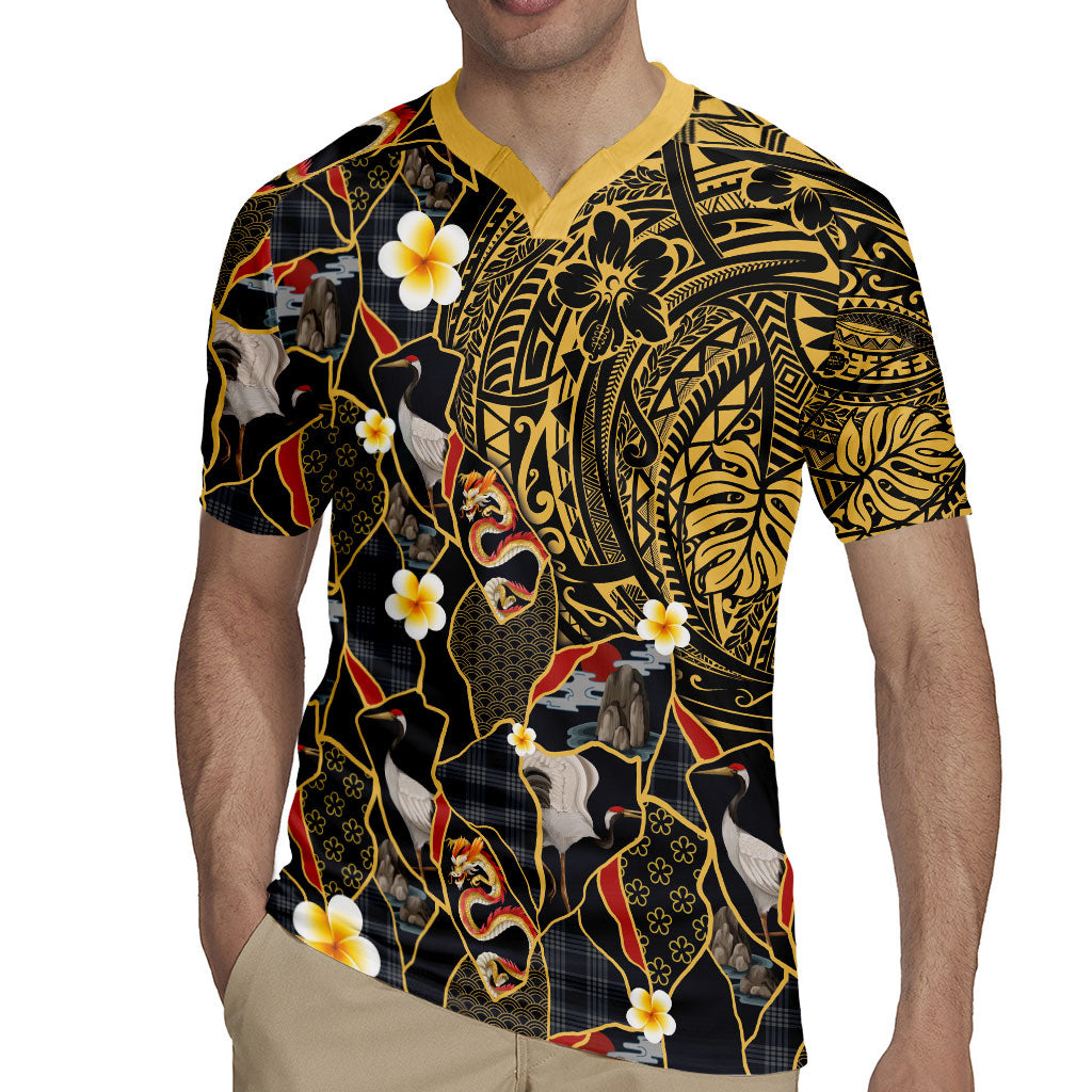 Hawaiian and Japanese Rugby Jersey Polynesian Tattoo with Japanese Culture Kintsugi Style LT03 - Polynesian Pride