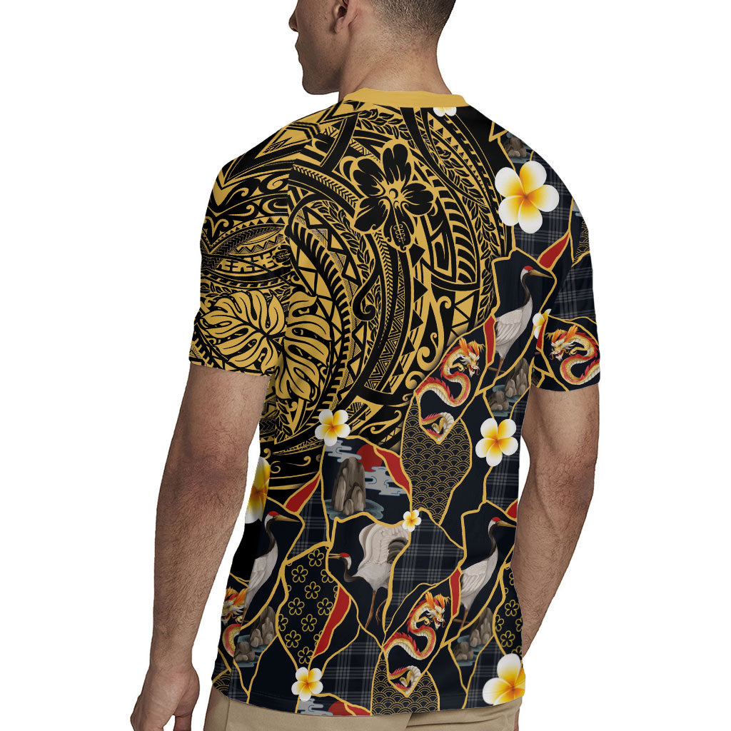 Hawaiian and Japanese Rugby Jersey Polynesian Tattoo with Japanese Culture Kintsugi Style LT03 - Polynesian Pride