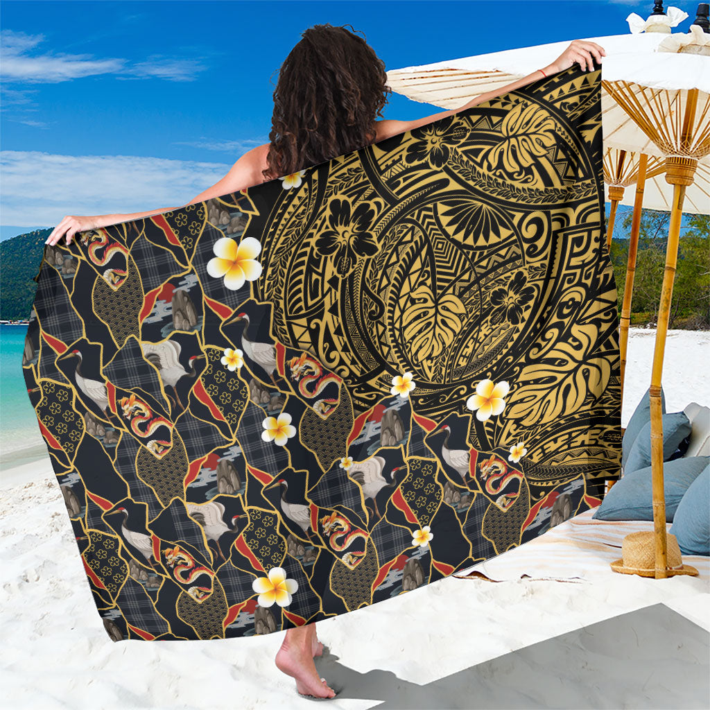 Hawaiian and Japanese Sarong Polynesian Tattoo with Japanese Culture Kintsugi Style LT03 One Size 44 x 66 inches Multicolor - Polynesian Pride