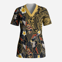 Hawaiian and Japanese Scrub Top Polynesian Tattoo with Japanese Culture Kintsugi Style LT03 Adult Multicolor - Polynesian Pride