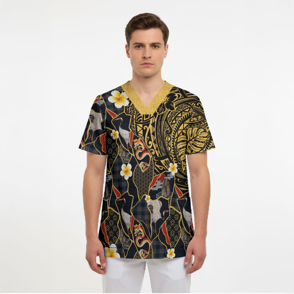 Hawaiian and Japanese Scrub Top Polynesian Tattoo with Japanese Culture Kintsugi Style LT03 - Polynesian Pride