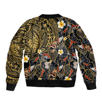 Hawaiian and Japanese Sleeve Zip Bomber Jacket Polynesian Tattoo with Japanese Culture Kintsugi Style LT03 - Polynesian Pride