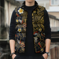 Hawaiian and Japanese Sleeveless Puffer Jacket Polynesian Tattoo with Japanese Culture Kintsugi Style LT03 - Polynesian Pride