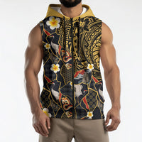 Hawaiian and Japanese Sleeveless Zip Hoodie Polynesian Tattoo with Japanese Culture Kintsugi Style LT03 - Polynesian Pride