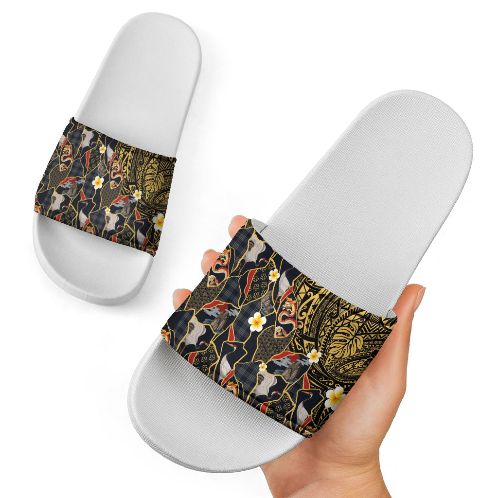 Hawaiian and Japanese Slide Sandals Polynesian Tattoo with Japanese Culture Kintsugi Style LT03 - Polynesian Pride