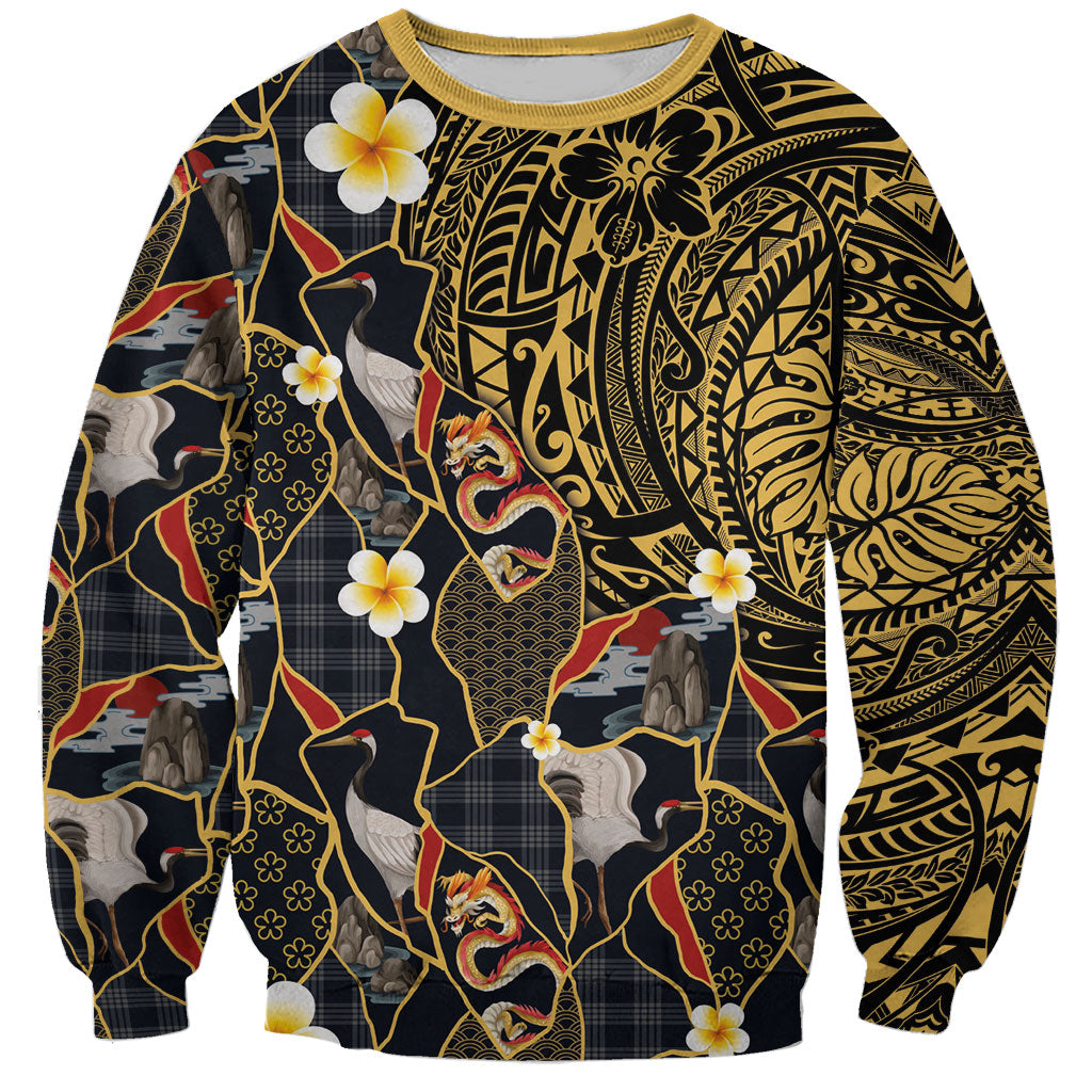 Hawaiian and Japanese Sweatshirt Polynesian Tattoo with Japanese Culture Kintsugi Style LT03 Unisex Multicolor - Polynesian Pride