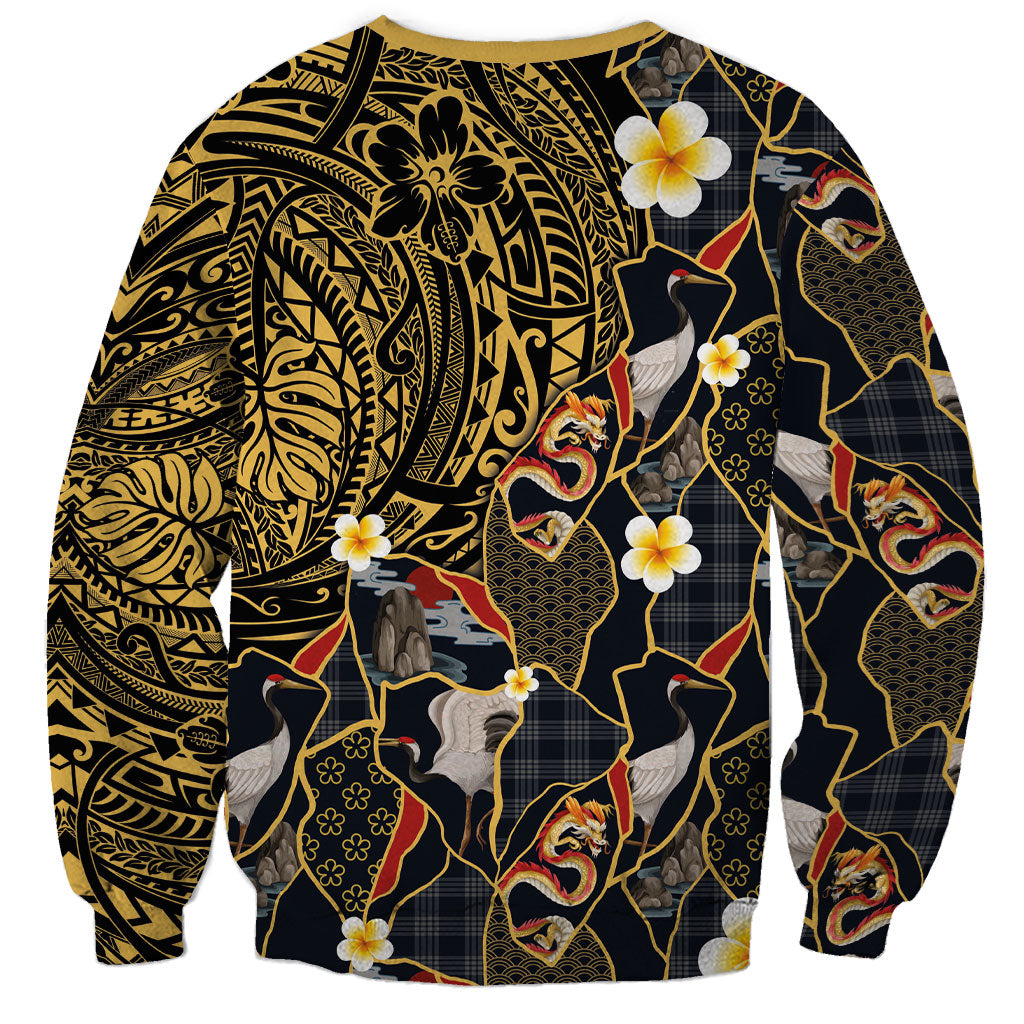 Hawaiian and Japanese Sweatshirt Polynesian Tattoo with Japanese Culture Kintsugi Style LT03 - Polynesian Pride