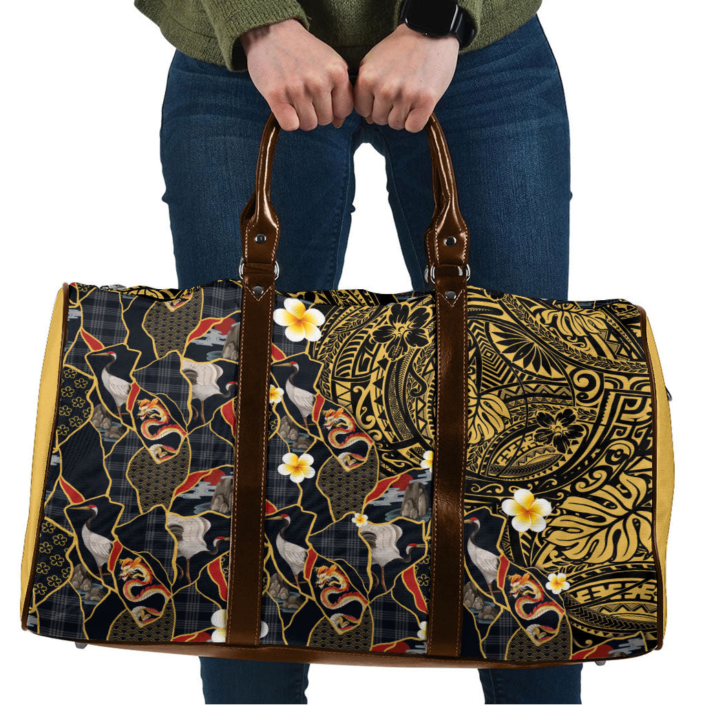 Hawaiian and Japanese Travel Bag Polynesian Tattoo with Japanese Culture Kintsugi Style