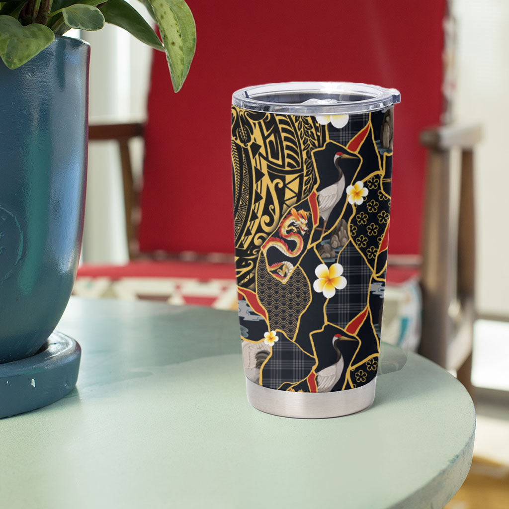 Hawaiian and Japanese Tumbler Cup Polynesian Tattoo with Japanese Culture Kintsugi Style LT03 - Polynesian Pride